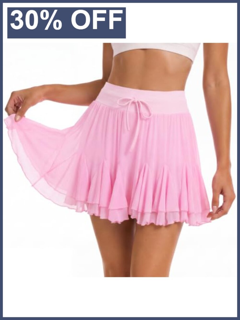 Womens Ruffle Mesh Skort with Built-in Shorts High Waist